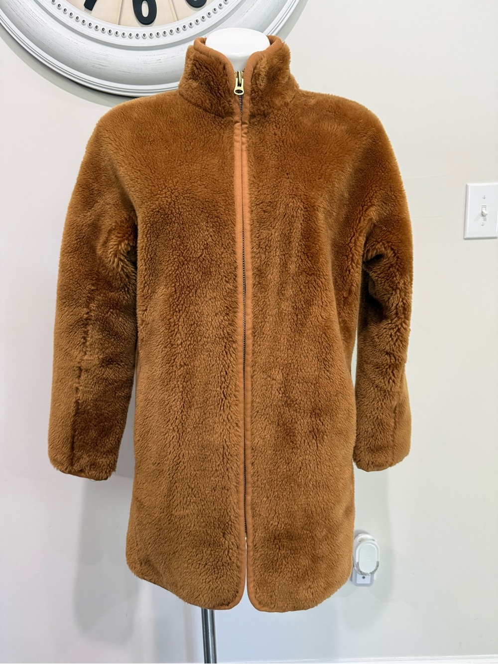 J.Crew Zip-up plush Womens fleece teddy Coat Caramel brown size XS